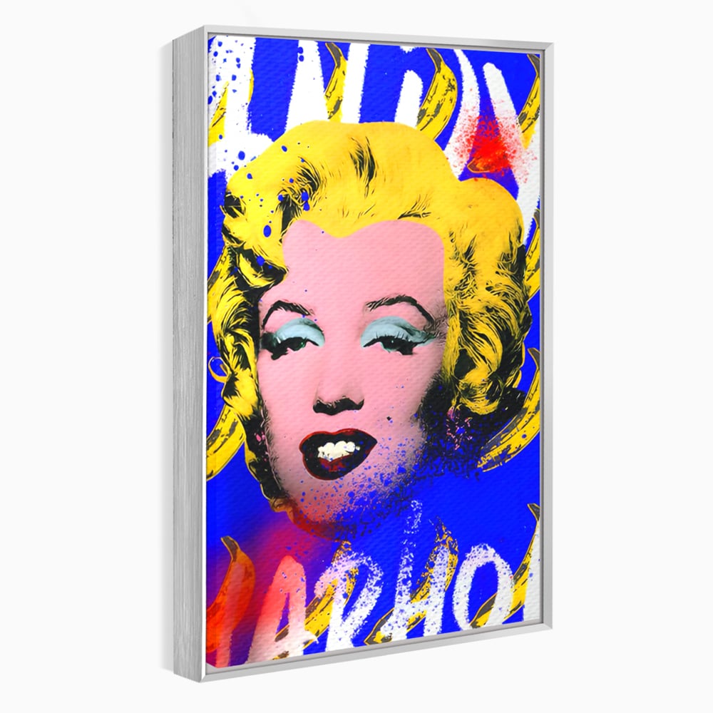 Tablou canvas cu tablou canvas cu portretul stilizat al lui marilyn monroe, in rama de aluminiu argintiu